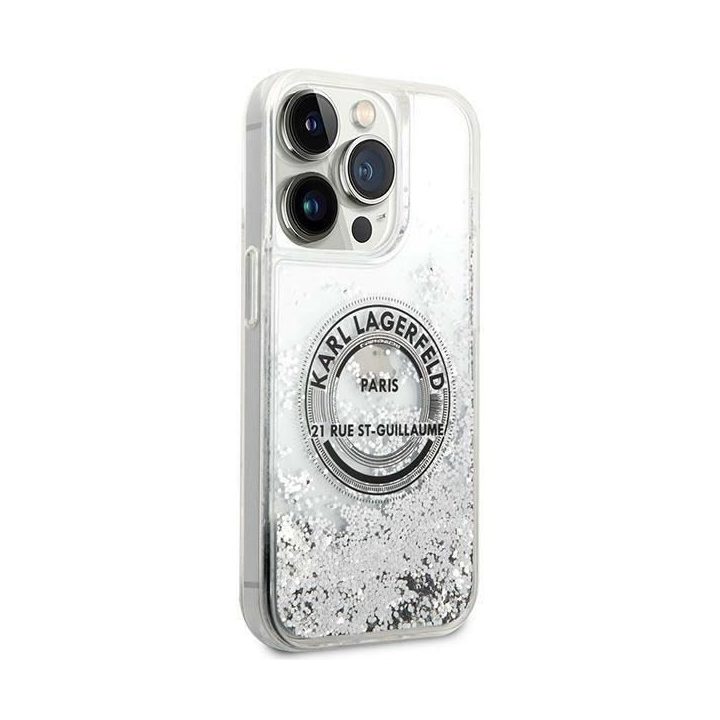 Karl Lagerfeld KLHCP14XLCRSGRS iPhone 14 Pro Max 6,7 sidabro / sidabro spalvos deklas Liquid Glitter RSG
