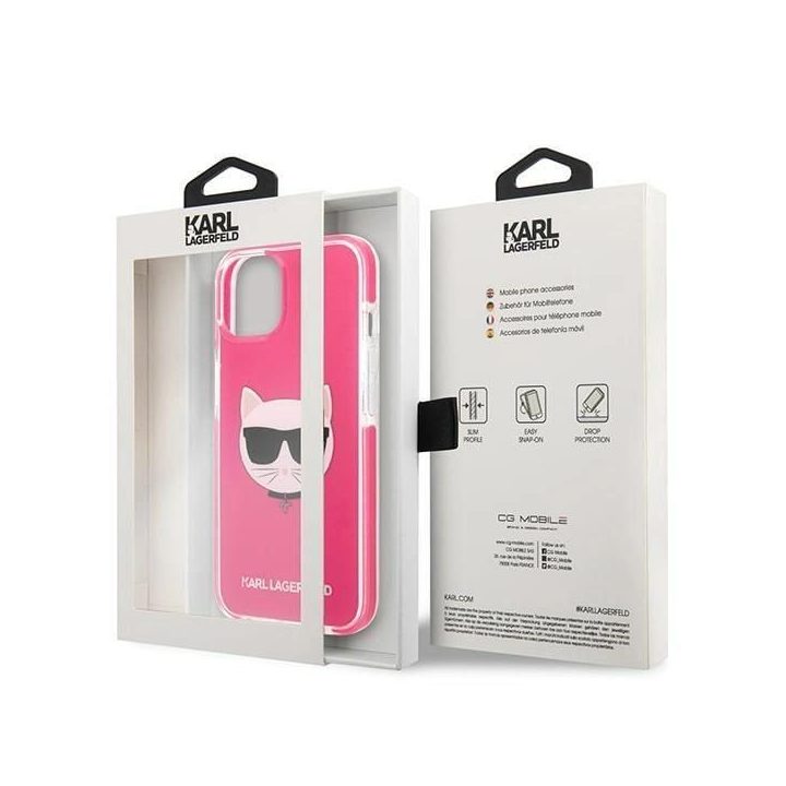 Dėklas Karl Lagerfeld Choupette Head na iPhone 13 mini - fuksjowy