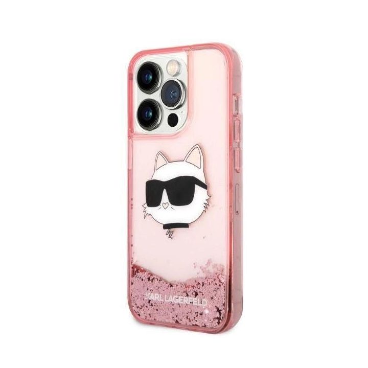 Karl Lagerfeld KLHCP14LLNCHCP iPhone 14 Pro 6,1 rožinės/rožinės spalvos deklas Glitter Choupette Head