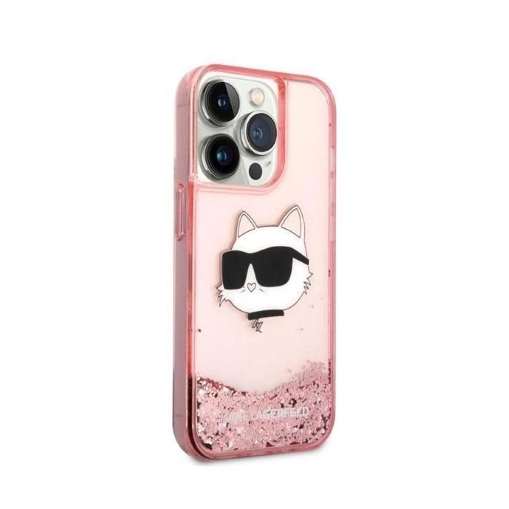 Karl Lagerfeld KLHCP14LLNCHCP iPhone 14 Pro 6,1 rožinės/rožinės spalvos deklas Glitter Choupette Head