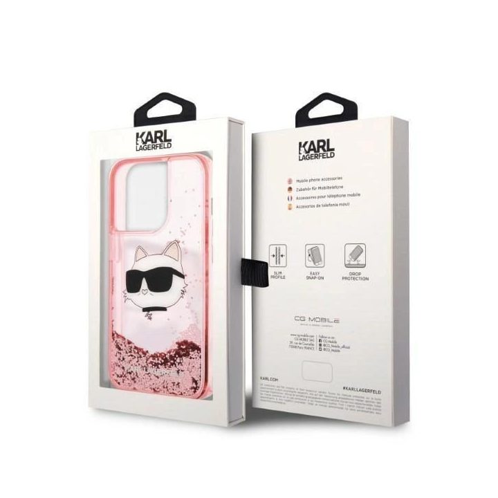 Karl Lagerfeld KLHCP14LLNCHCP iPhone 14 Pro 6,1 rožinės/rožinės spalvos deklas Glitter Choupette Head