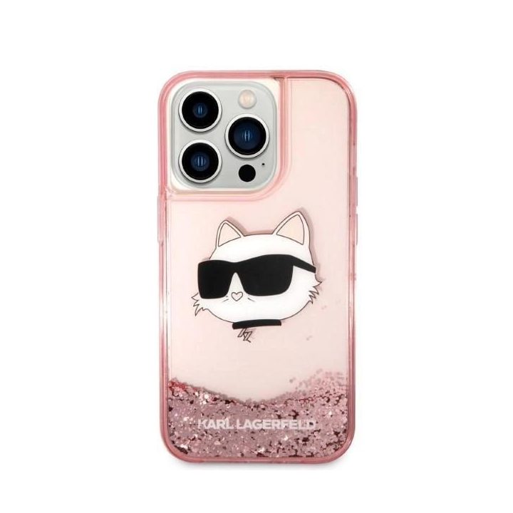 Karl Lagerfeld KLHCP14LLNCHCP iPhone 14 Pro 6,1 rožinės/rožinės spalvos deklas Glitter Choupette Head