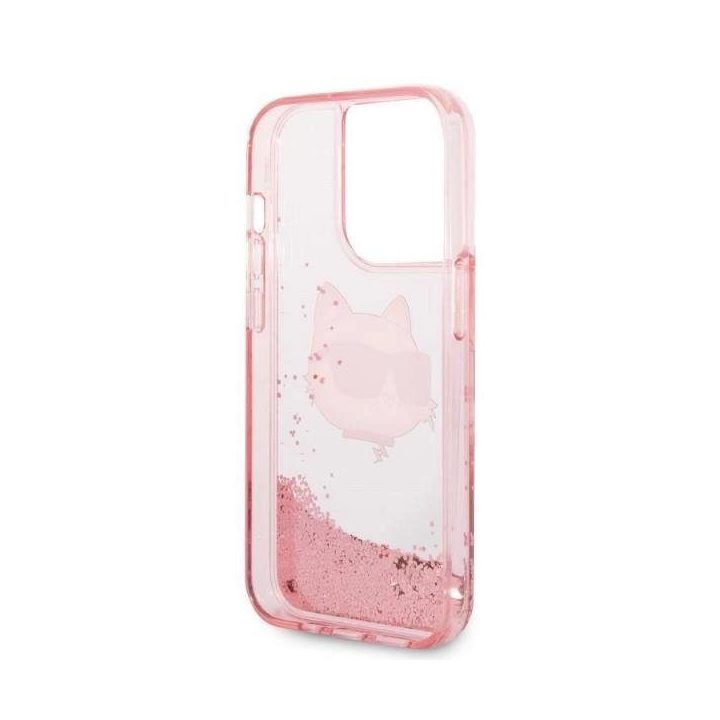 Karl Lagerfeld KLHCP14LLNCHCP iPhone 14 Pro 6,1 rožinės/rožinės spalvos deklas Glitter Choupette Head