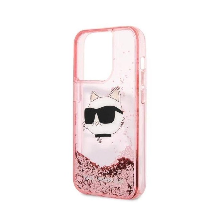 Karl Lagerfeld KLHCP14LLNCHCP iPhone 14 Pro 6,1 rožinės/rožinės spalvos deklas Glitter Choupette Head