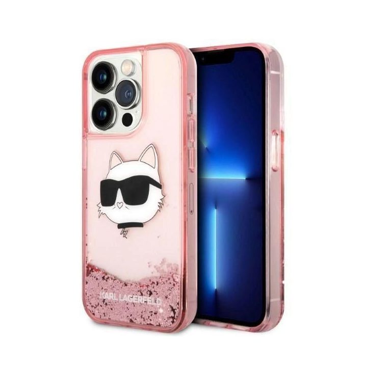 Karl Lagerfeld KLHCP14LLNCHCP iPhone 14 Pro 6,1 rožinės/rožinės spalvos deklas Glitter Choupette Head