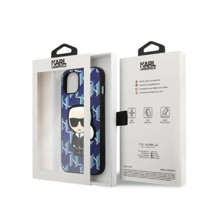 Karl Lagerfeld KLHCP13MPMNIKBL iPhone 13 6,1 deklas mėlyna/mėlyna Monogram Ikonik Patch