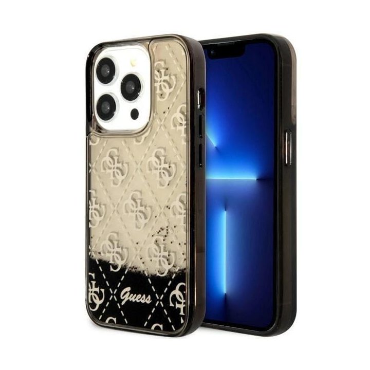 Guess GUHCP14LLC4PSGK iPhone 14 Pro 6,1 juodos/juodos spalvos deklas Liquid Glitter 4G Transculent