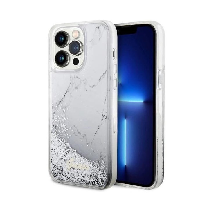Guess GUHCP14XLCSGSGGH iPhone 14 Pro Max 6,7 baltos/baltos spalvos deklas Liquid Glitter Marble