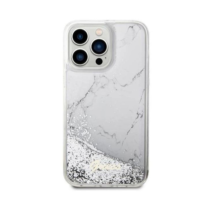 Guess GUHCP14XLCSGSGGH iPhone 14 Pro Max 6,7 baltos/baltos spalvos deklas Liquid Glitter Marble