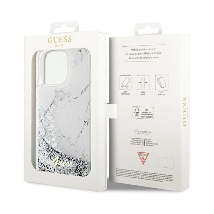 Guess GUHCP14XLCSGSGGH iPhone 14 Pro Max 6,7 baltos/baltos spalvos deklas Liquid Glitter Marble