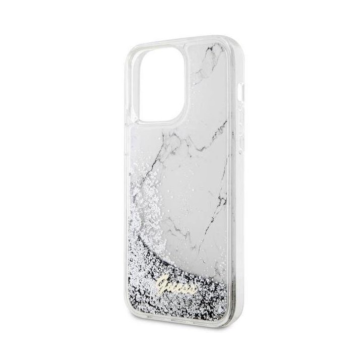 Guess GUHCP14XLCSGSGGH iPhone 14 Pro Max 6,7 baltos/baltos spalvos deklas Liquid Glitter Marble