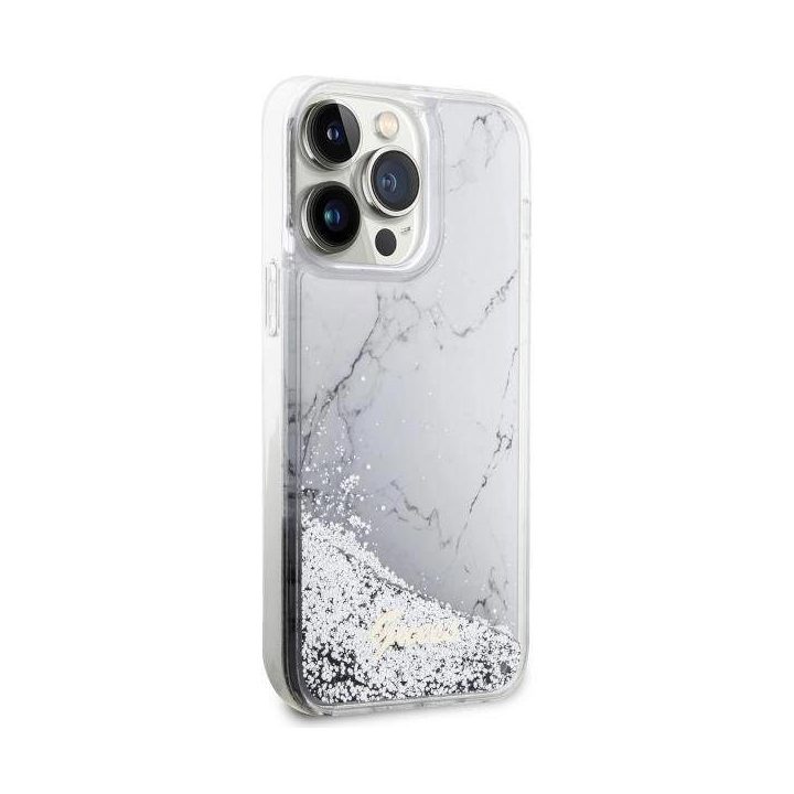 Guess GUHCP14XLCSGSGGH iPhone 14 Pro Max 6,7 baltos/baltos spalvos deklas Liquid Glitter Marble
