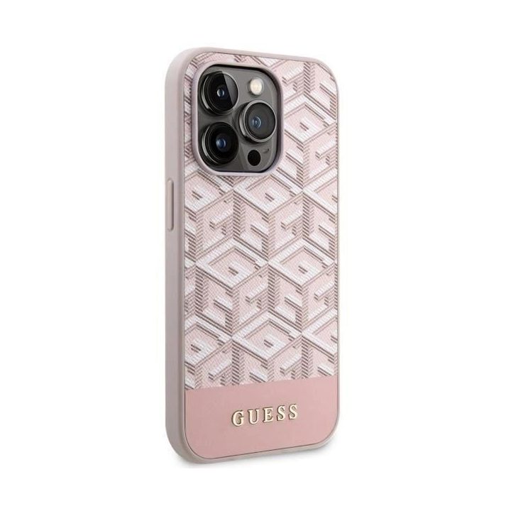 Guess GUHMP14LHGCFSEP iPhone 14 Pro 6.1 rožinės/rožinės spalvos deklas GCube Stripes MagSafe