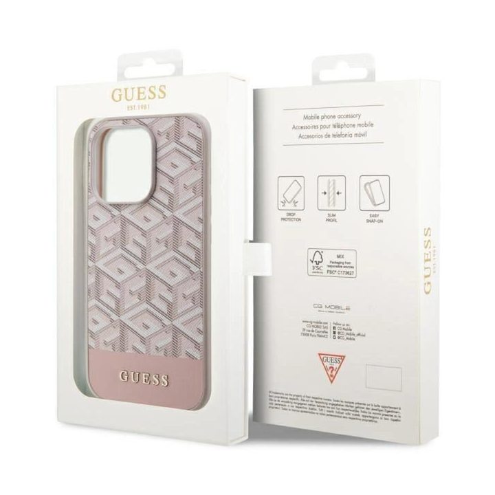 Guess GUHMP14LHGCFSEP iPhone 14 Pro 6.1 rožinės/rožinės spalvos deklas GCube Stripes MagSafe
