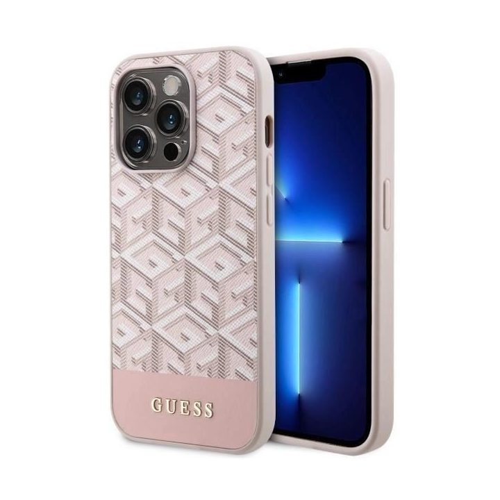Guess GUHMP14LHGCFSEP iPhone 14 Pro 6.1 rožinės/rožinės spalvos deklas GCube Stripes MagSafe