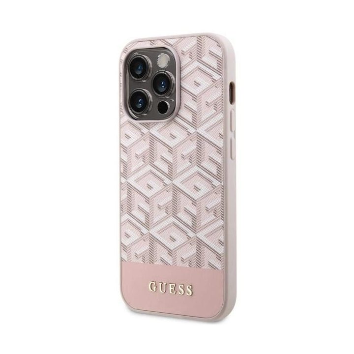 Guess GUHMP14LHGCFSEP iPhone 14 Pro 6.1 rožinės/rožinės spalvos deklas GCube Stripes MagSafe
