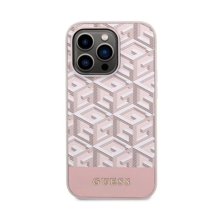 Guess GUHMP14LHGCFSEP iPhone 14 Pro 6.1 rožinės/rožinės spalvos deklas GCube Stripes MagSafe