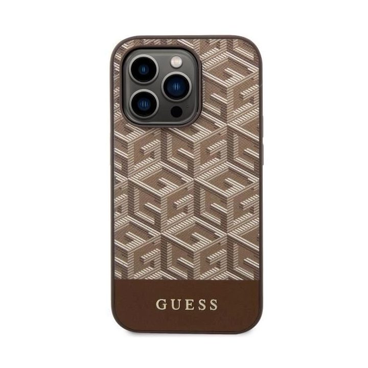 Guess GUHMP14LHGCFSEW iPhone 14 Pro 6.1 rudos/rudos spalvos deklas GCube Stripes MagSafe