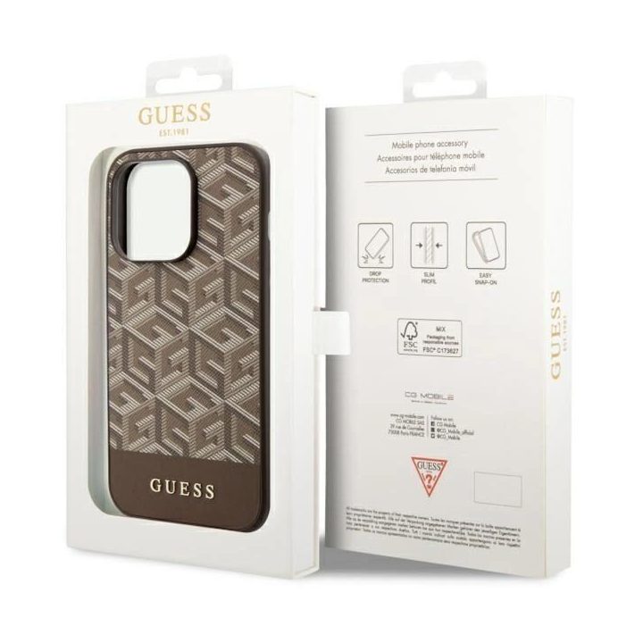 Guess GUHMP14LHGCFSEW iPhone 14 Pro 6.1 rudos/rudos spalvos deklas GCube Stripes MagSafe