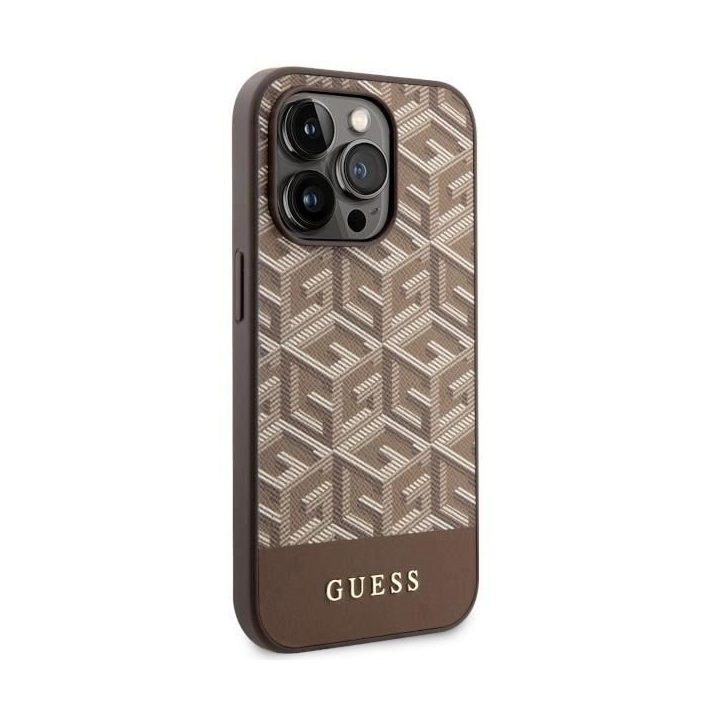 Guess GUHMP14LHGCFSEW iPhone 14 Pro 6.1 rudos/rudos spalvos deklas GCube Stripes MagSafe