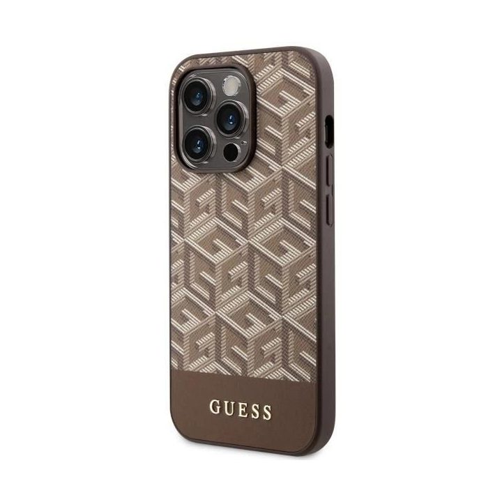 Guess GUHMP14LHGCFSEW iPhone 14 Pro 6.1 rudos/rudos spalvos deklas GCube Stripes MagSafe