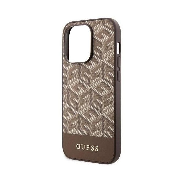 Guess GUHMP14LHGCFSEW iPhone 14 Pro 6.1 rudos/rudos spalvos deklas GCube Stripes MagSafe