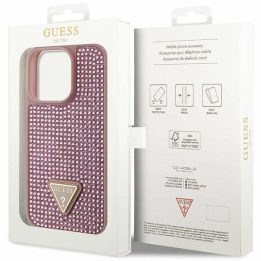 Guess GUHCP14LHDGTPP iPhone 14 Pro 6,1 rožinės/rožinės spalvos deklas su akmenukais Rhinestone Triangle