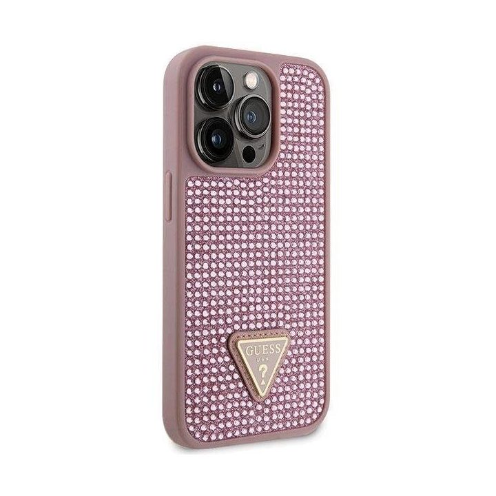 Guess GUHCP14LHDGTPP iPhone 14 Pro 6,1 rožinės/rožinės spalvos deklas su akmenukais Rhinestone Triangle