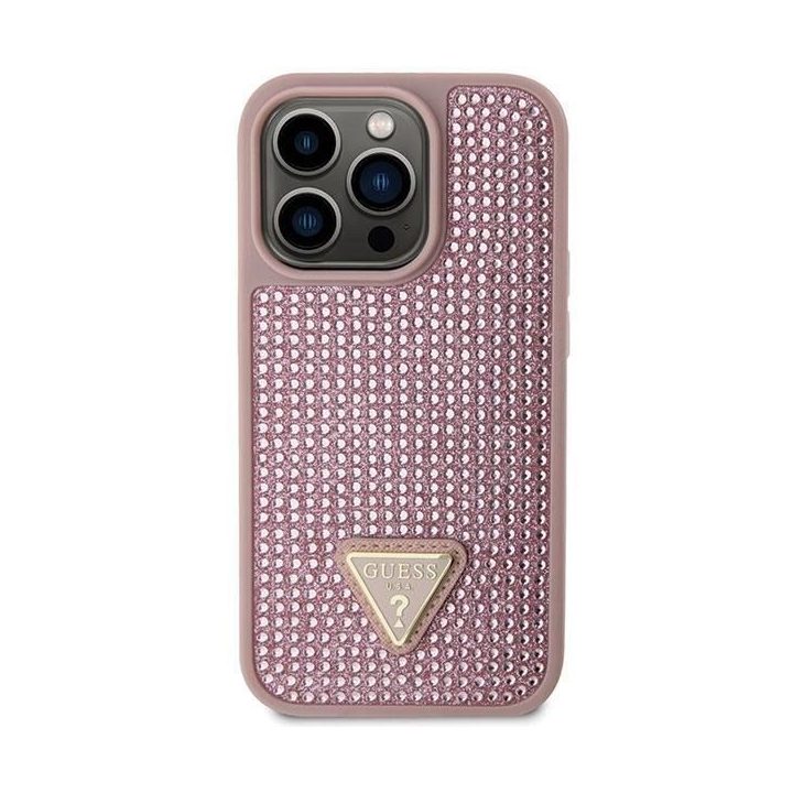 Guess GUHCP14LHDGTPP iPhone 14 Pro 6,1 rožinės/rožinės spalvos deklas su akmenukais Rhinestone Triangle