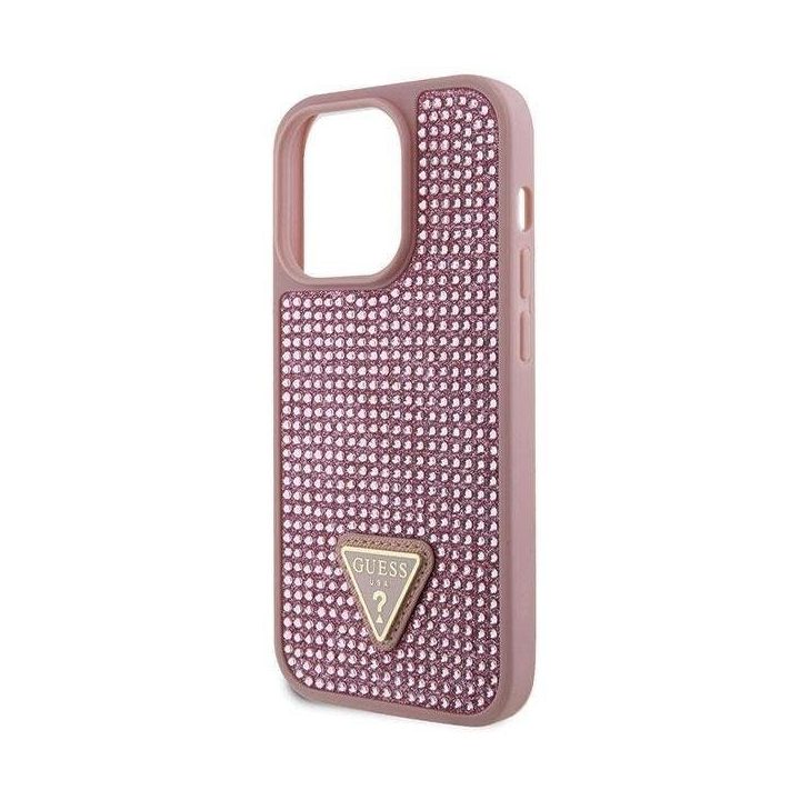 Guess GUHCP14LHDGTPP iPhone 14 Pro 6,1 rožinės/rožinės spalvos deklas su akmenukais Rhinestone Triangle