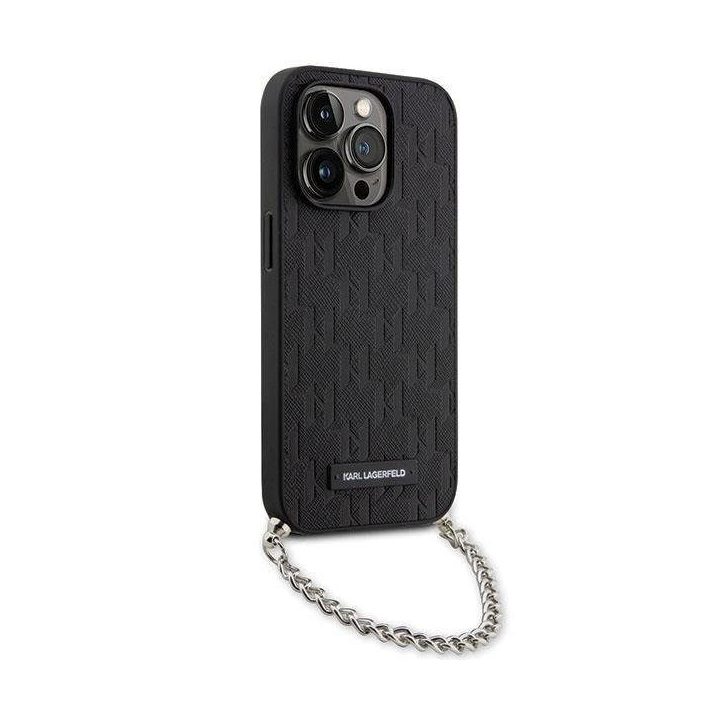 Karl Lagerfeld KLHCP14LSACKLHPK iPhone 14 Pro 6,1 juodas/juodas deklas Saffiano Monogram Chain