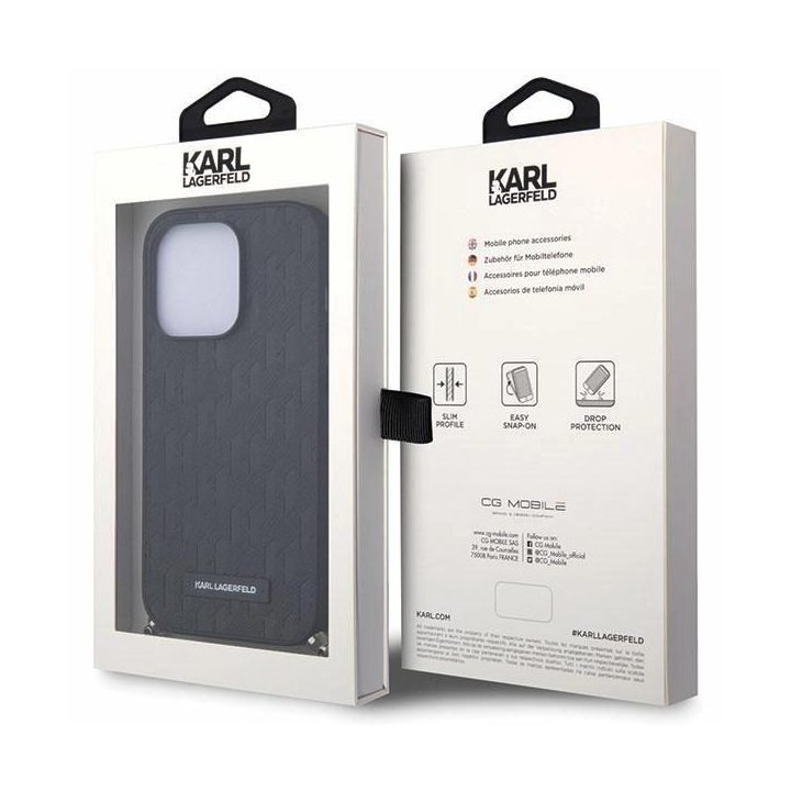 Karl Lagerfeld KLHCP14LSACKLHPK iPhone 14 Pro 6,1 juodas/juodas deklas Saffiano Monogram Chain