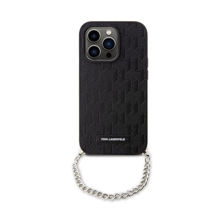 Karl Lagerfeld KLHCP14LSACKLHPK iPhone 14 Pro 6,1 juodas/juodas deklas Saffiano Monogram Chain