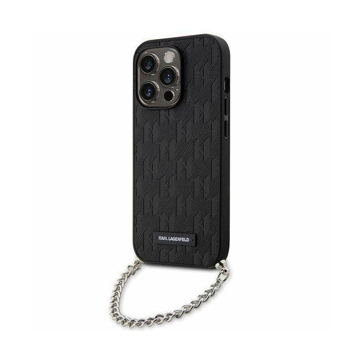Karl Lagerfeld KLHCP14LSACKLHPK iPhone 14 Pro 6,1 juodas/juodas deklas Saffiano Monogram Chain