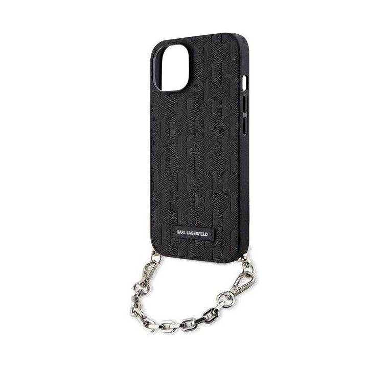 Karl Lagerfeld KLHCP14SSACKLHPK iPhone 14 6,1 juodos/juodos spalvos deklas Saffiano Monogram Chain