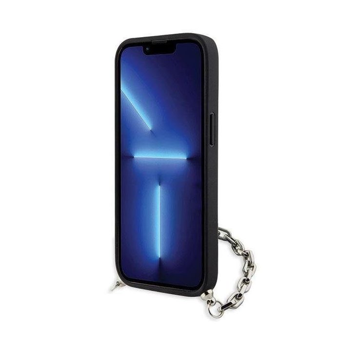 Karl Lagerfeld KLHCP14SSACKLHPK iPhone 14 6,1 juodos/juodos spalvos deklas Saffiano Monogram Chain