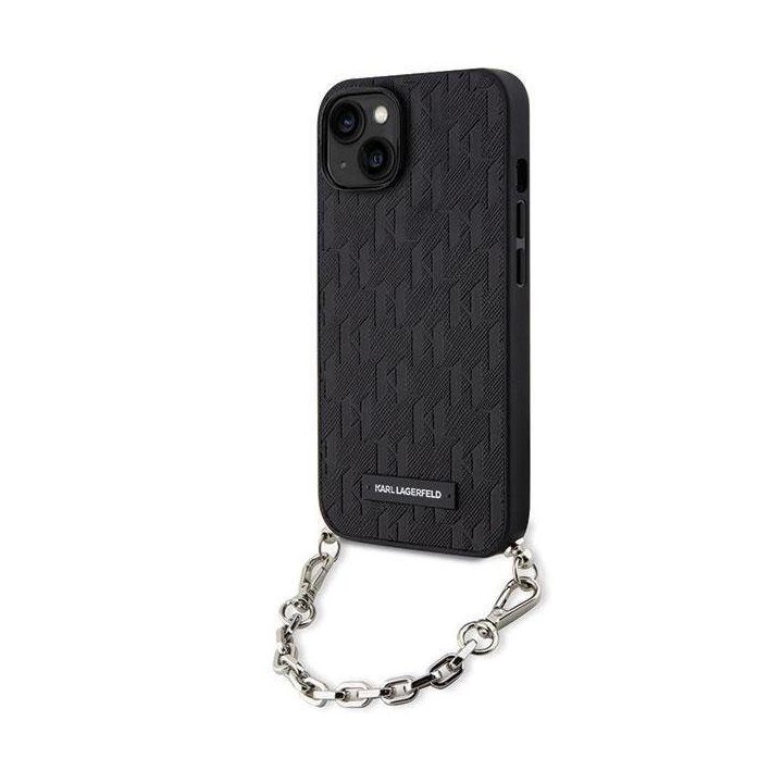 Karl Lagerfeld KLHCP14SSACKLHPK iPhone 14 6,1 juodos/juodos spalvos deklas Saffiano Monogram Chain