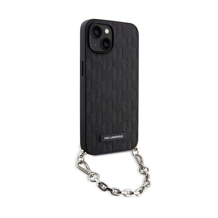 Karl Lagerfeld KLHCP14SSACKLHPK iPhone 14 6,1 juodos/juodos spalvos deklas Saffiano Monogram Chain
