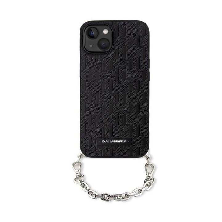 Karl Lagerfeld KLHCP14SSACKLHPK iPhone 14 6,1 juodos/juodos spalvos deklas Saffiano Monogram Chain