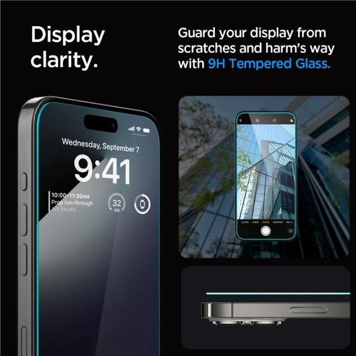 Apsauginis stiklas Spigen GLAS.TR EZ FIT 2 PAKETAI IPHONE 15 PRO CLEAR