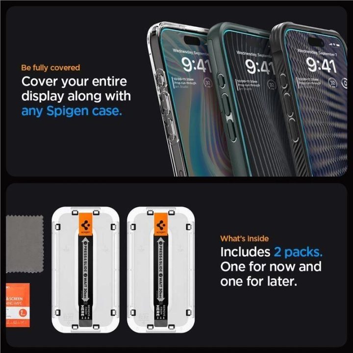 Apsauginis stiklas Spigen GLAS.TR EZ FIT 2 PAKETAI IPHONE 15 PRO CLEAR