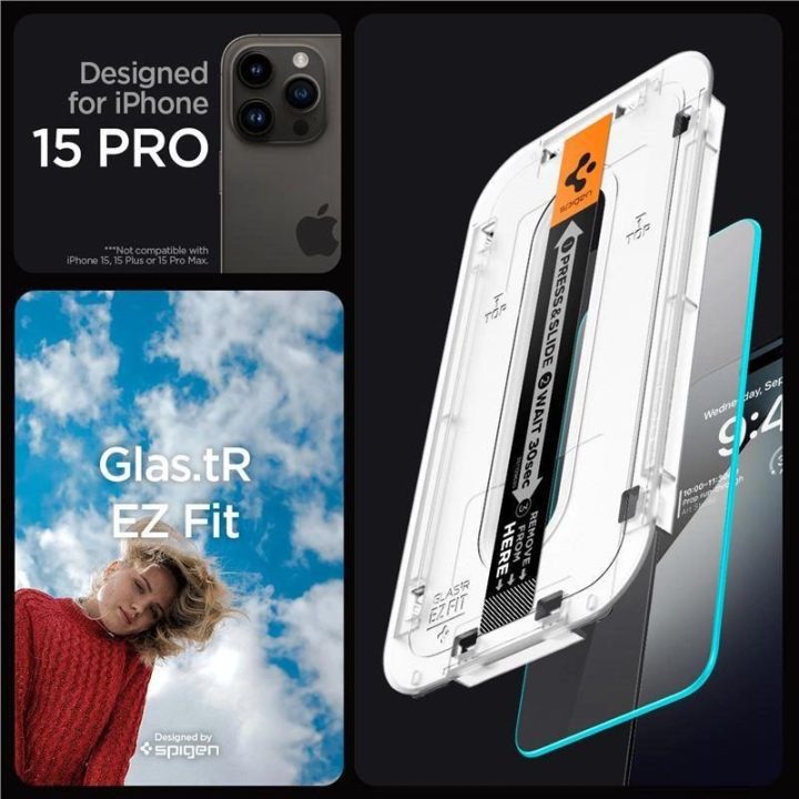Apsauginis stiklas Spigen GLAS.TR EZ FIT 2 PAKETAI IPHONE 15 PRO CLEAR