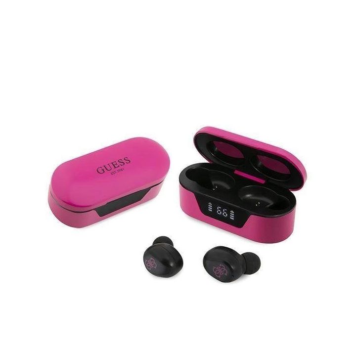 Guess GUTWST31EM TWS Bluetooth ausinės + purpurinės spalvos doko stotis