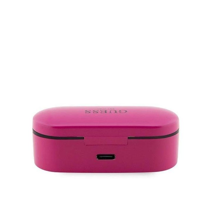 Guess GUTWST31EM TWS Bluetooth ausinės + purpurinės spalvos doko stotis