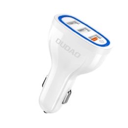 automobilinis įkroviklis su greituoju įkrovimu Quick Charge 3.0 QC3.0 2.4A 18W 3x USB baltas (R7S baltas)