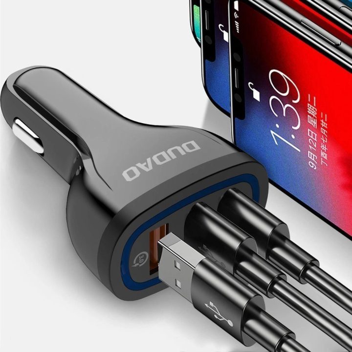 automobilinis įkroviklis su greituoju įkrovimu Quick Charge 3.0 QC3.0 2.4A 18W 3x USB baltas (R7S baltas)