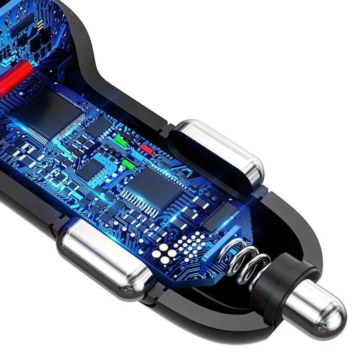 automobilinis įkroviklis su greituoju įkrovimu Quick Charge 3.0 QC3.0 2.4A 18W 3x USB baltas (R7S baltas)