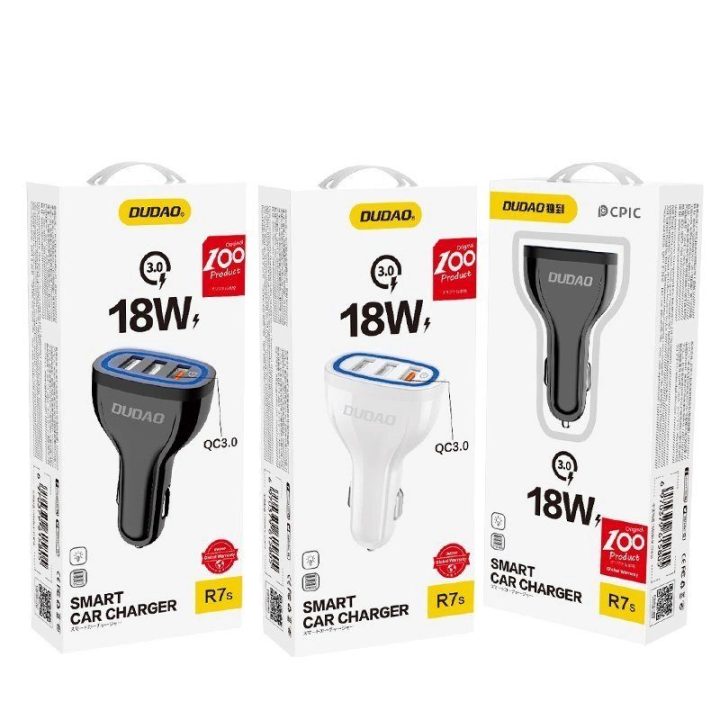 automobilinis įkroviklis su greituoju įkrovimu Quick Charge 3.0 QC3.0 2.4A 18W 3x USB baltas (R7S baltas)