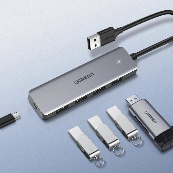 USB šakotuvas - 4x USB 3.2 Gen 1 su micro USB maitinimo prievadu, pilkos spalvos (CM219 50985)
