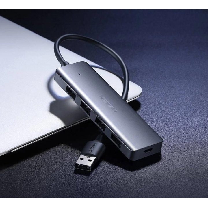 USB šakotuvas - 4x USB 3.2 Gen 1 su micro USB maitinimo prievadu, pilkos spalvos (CM219 50985)
